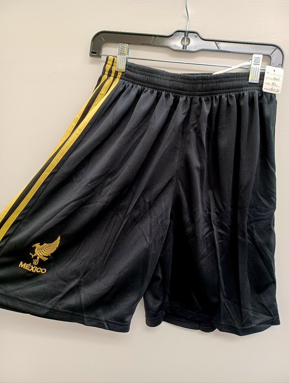 Men's Black and Gold Athletic Shorts Set Of 2 Pc. - Mexico Crest Unisex Adults